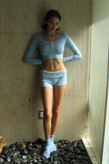 Claude Lightweight Knit Mini Crop Top Cornflower