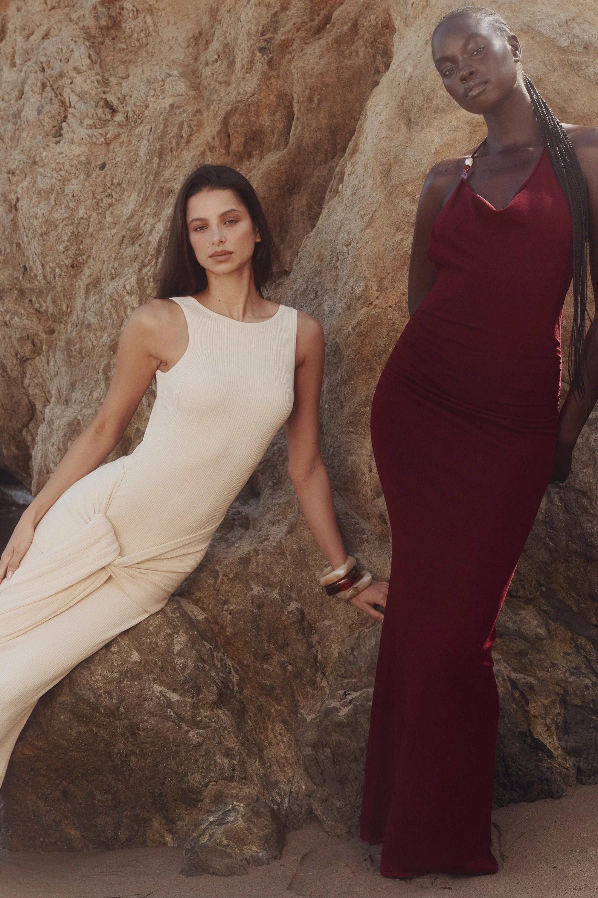 wine draped halter neck maxi dress