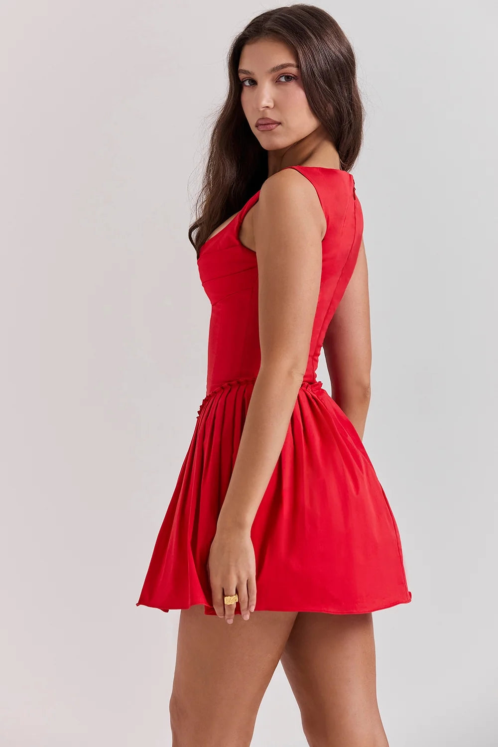 scarlet pleated mini dress