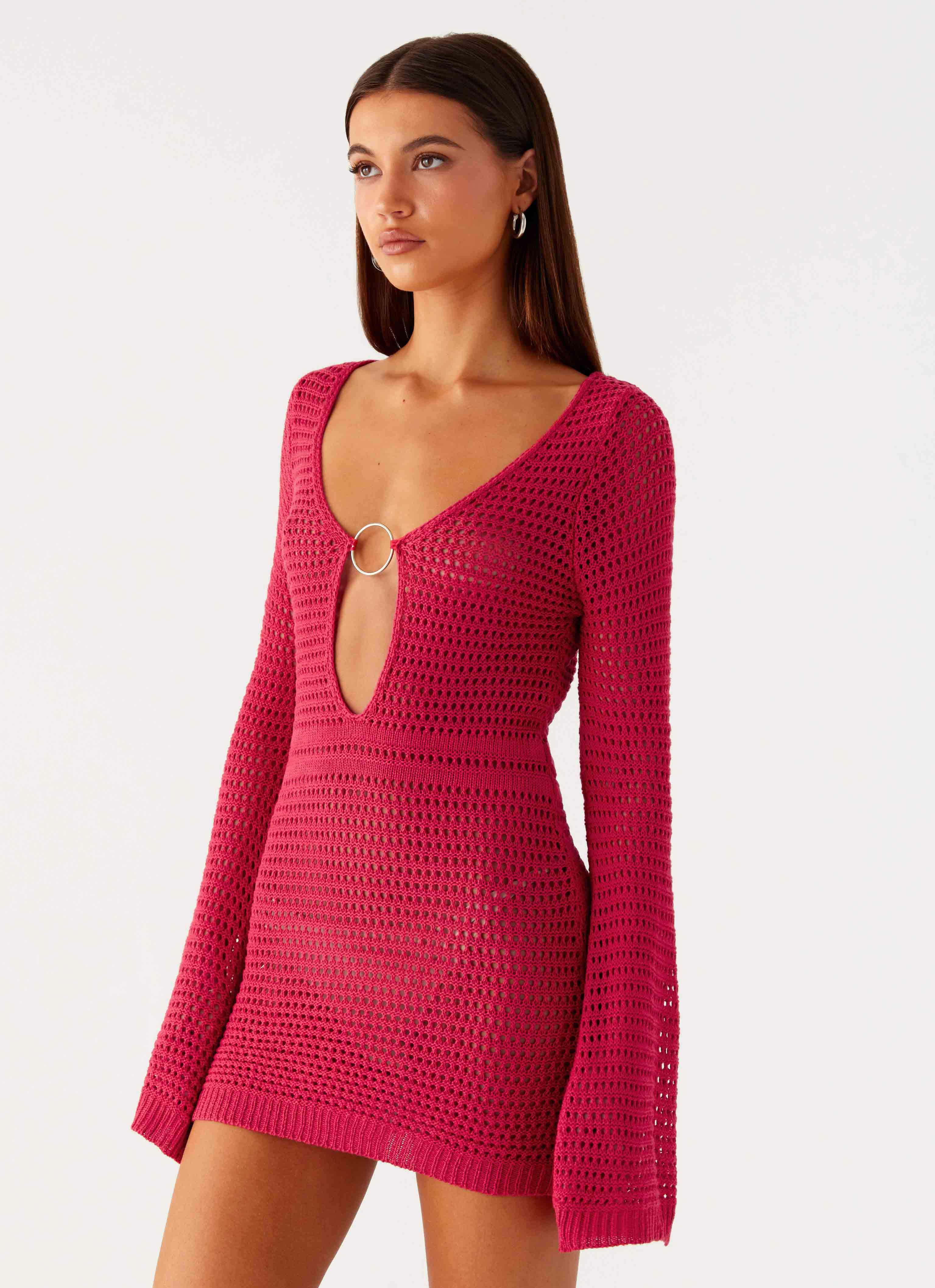 Sunriser Crochet Mini Dress Pink