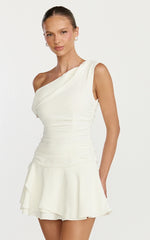 Vega Mini Dress Off Shoulder Drop Waist Dress in White