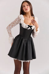 black lace ruffle mini dress sale