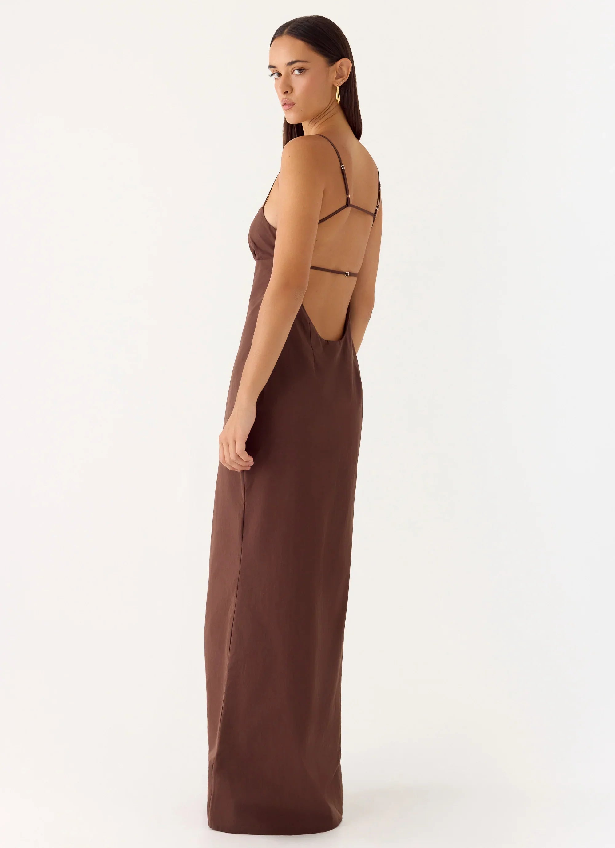 Off The Table Linen Maxi Dress Chocolate