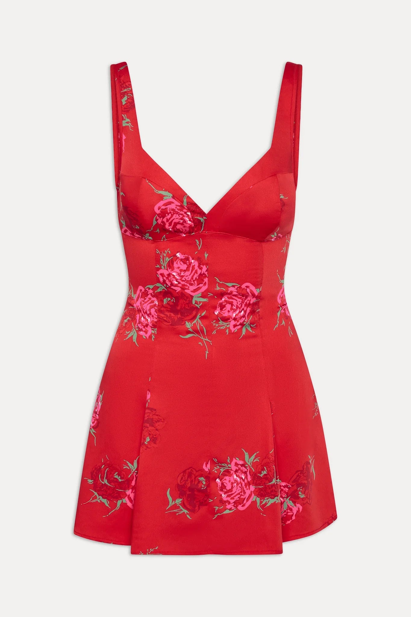 Siren Satin Mini Dress Red Rose Brushstroke