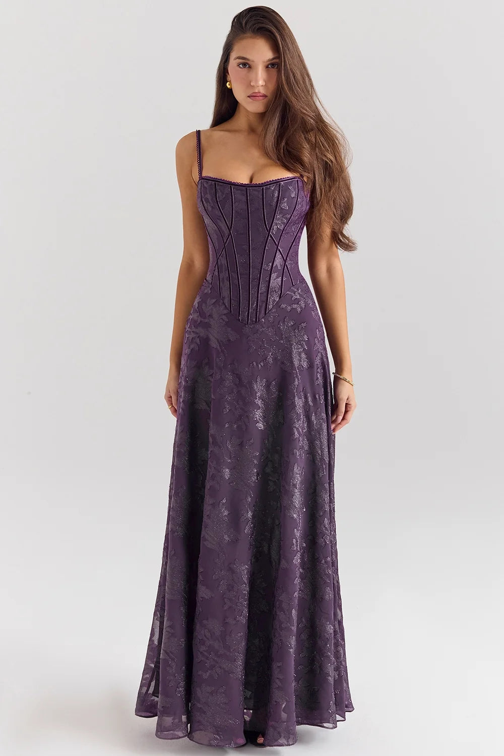 grape lurex chiffon maxi dress
