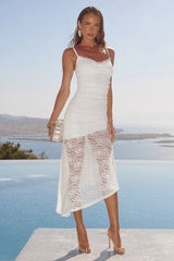 DIA ASYMMETRICAL HEM MIDI DRESS WHITE