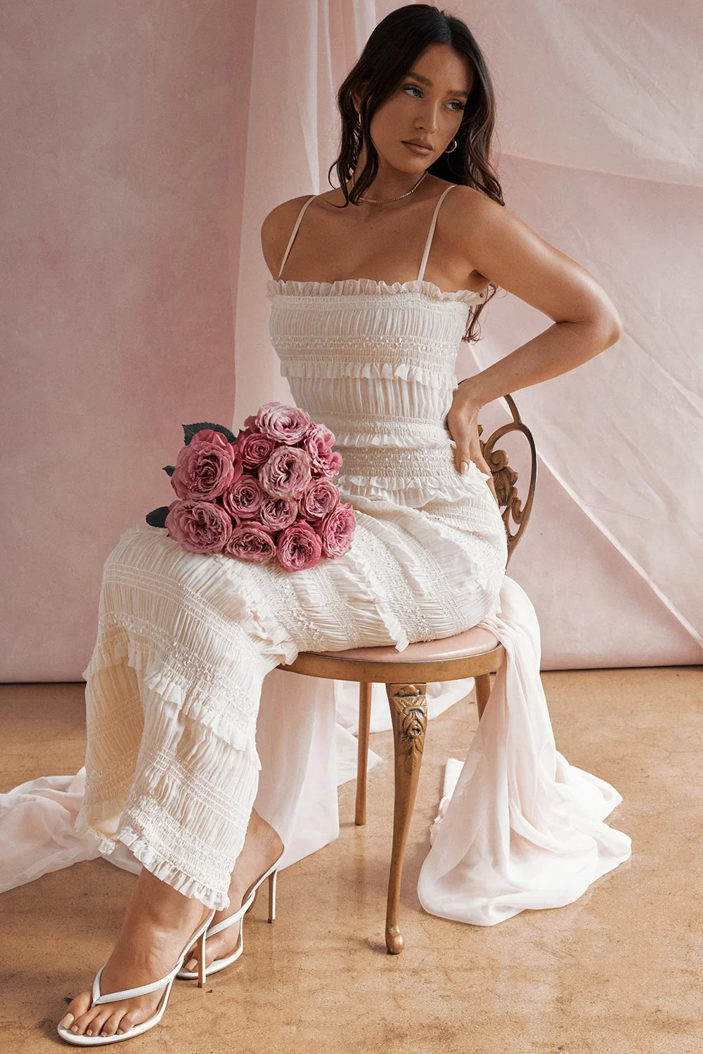 ivory sequin pleat maxi dress