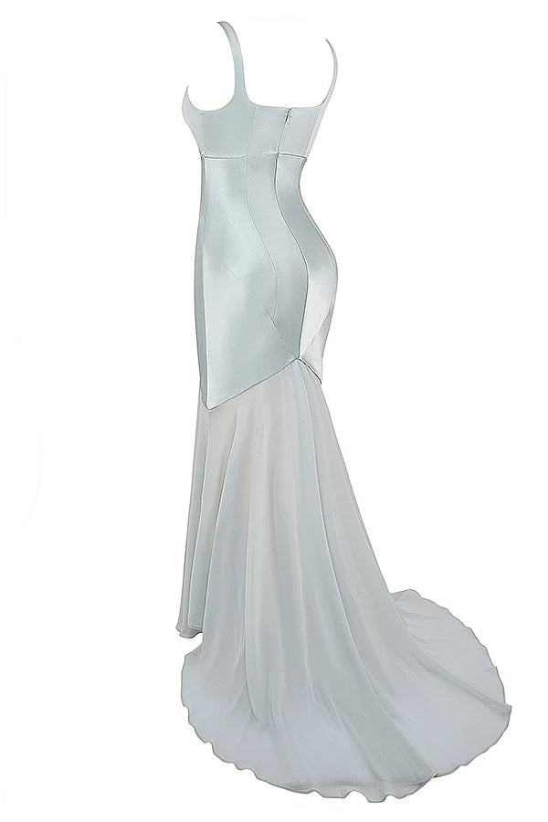 pistachio chiffon floor length gown
