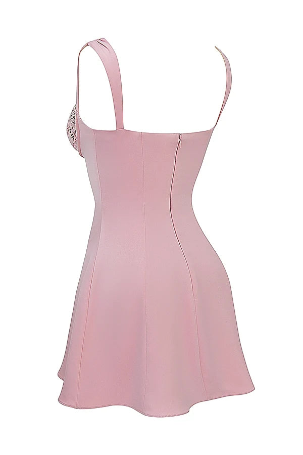 rose satin and lace mini dress
