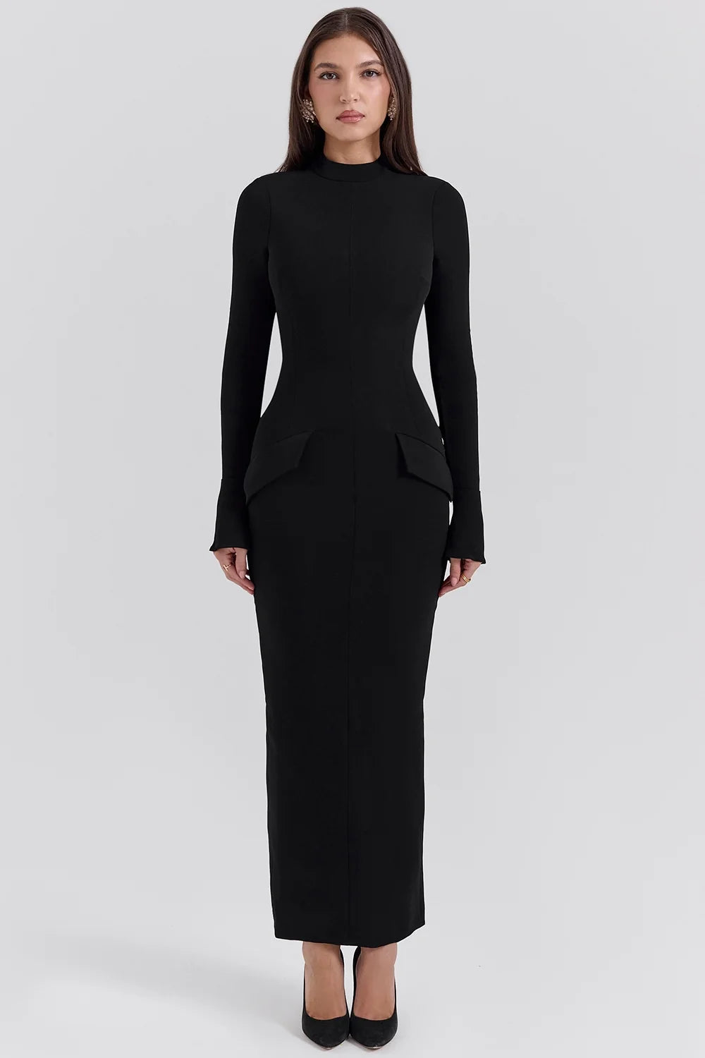 black turtleneck maxi dress