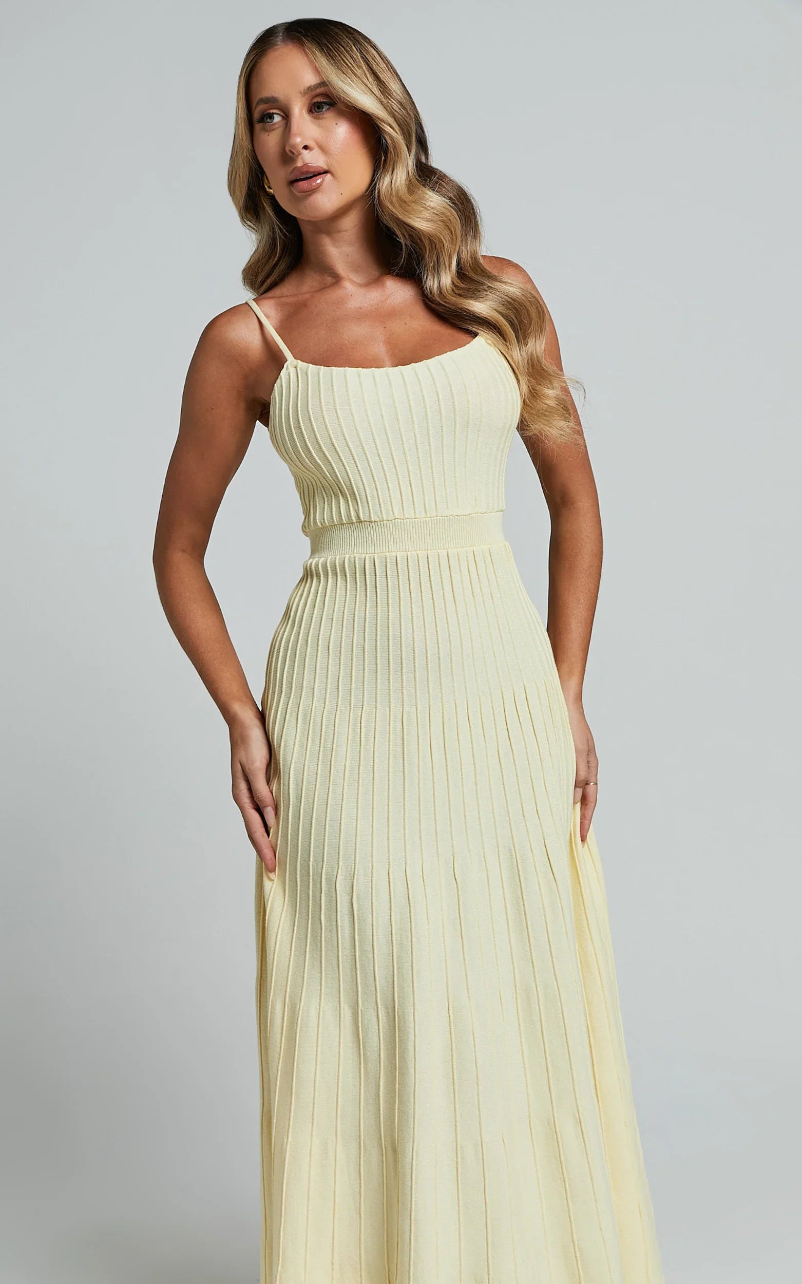 Donissa Midi Dress Panelled Knit Dress in Butter Yellow
