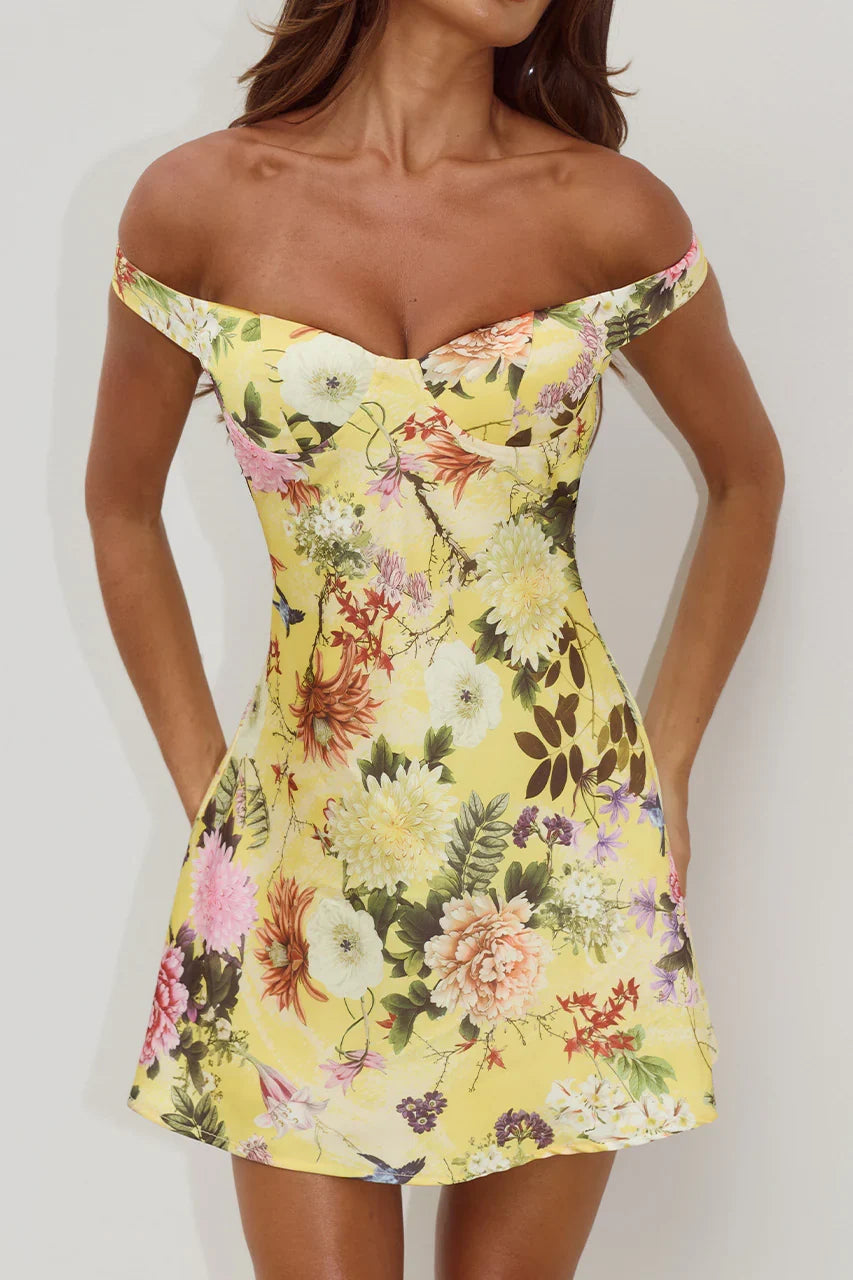 AVETA OFF SHOULDER MINI DRESS KENDALL YELLOW