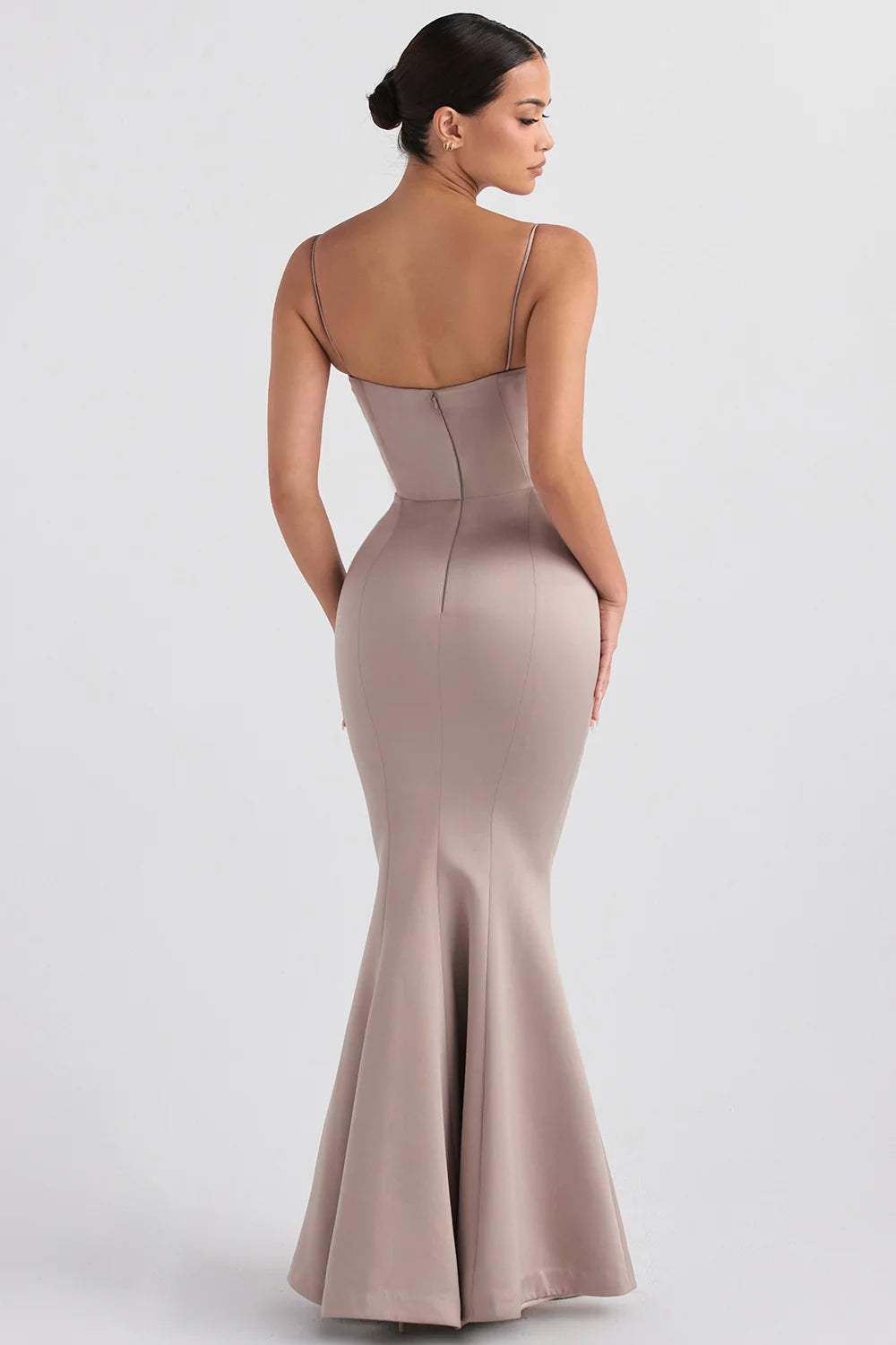 mushroom satin fishtail gown