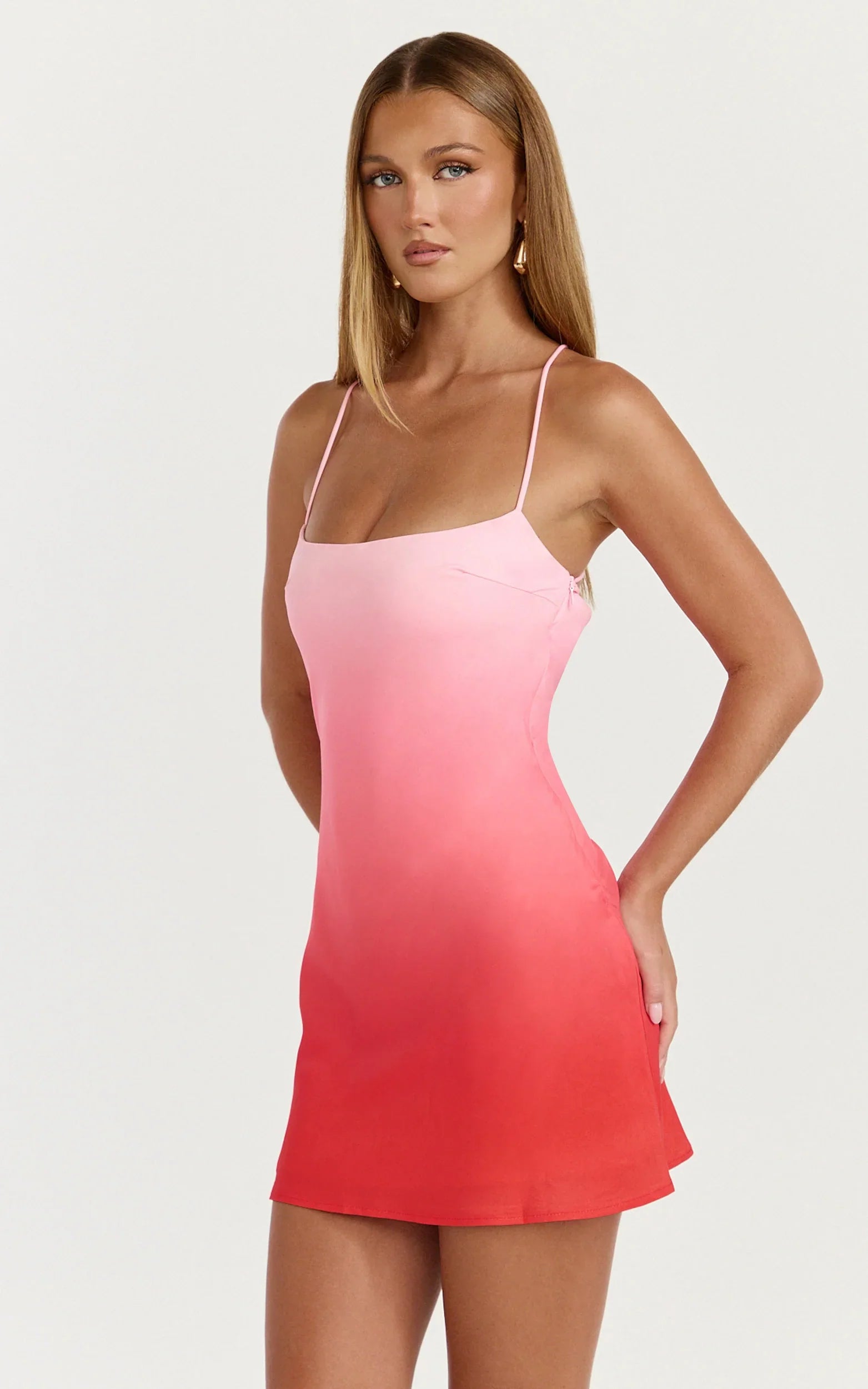 Lolly Mini Dress Cowl Back Lace Up Dress in Blush Ombre Print
