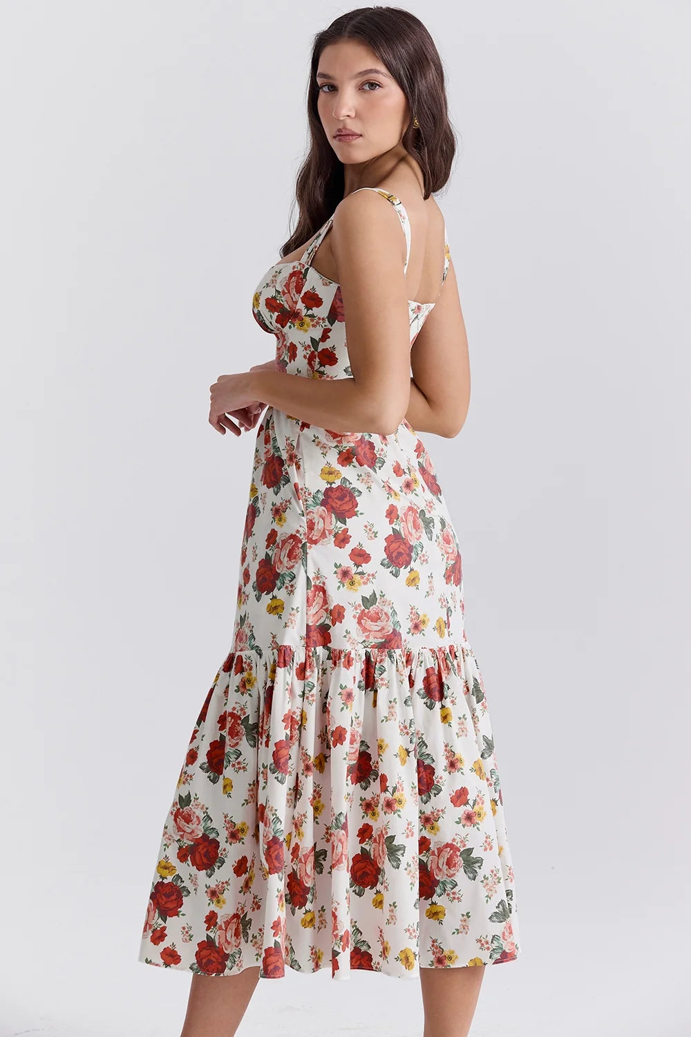 italian rose print cotton midi sundress