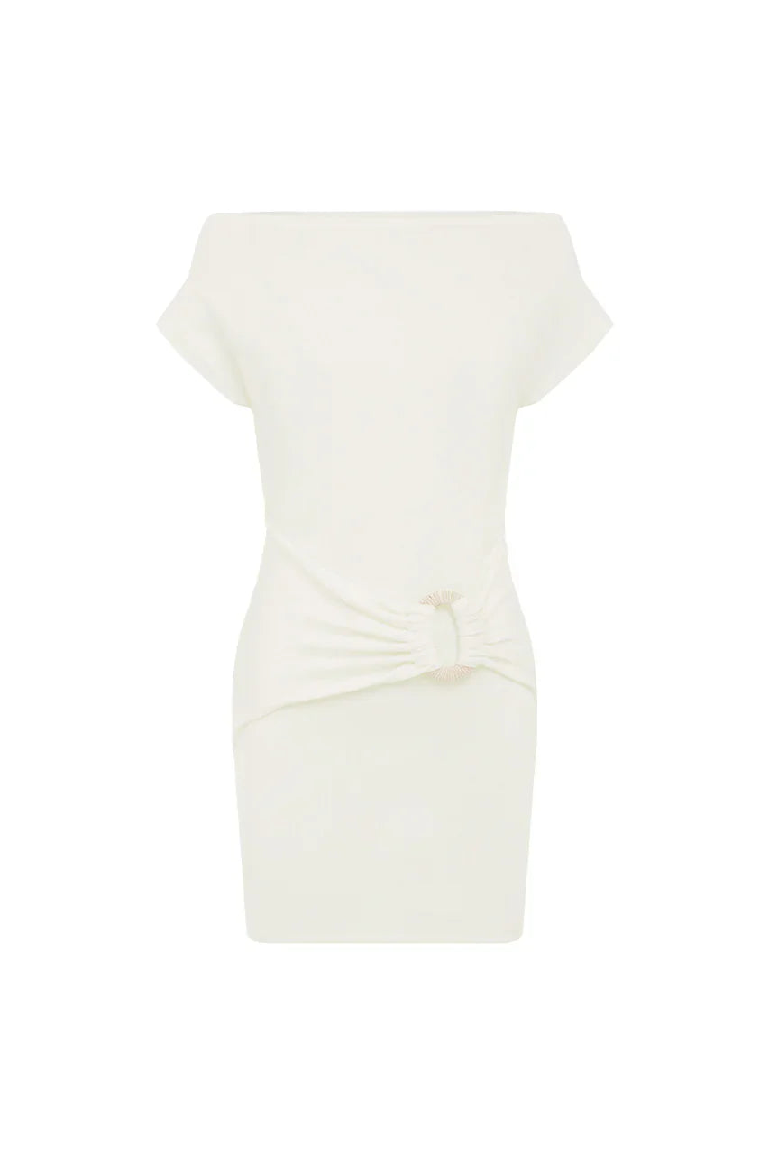 KAMRYN SIDE TIE KNIT MINI DRESS WHITE