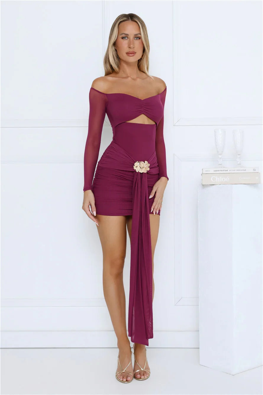Sleek Sensation Long Sleeve Mini Dress Magenta