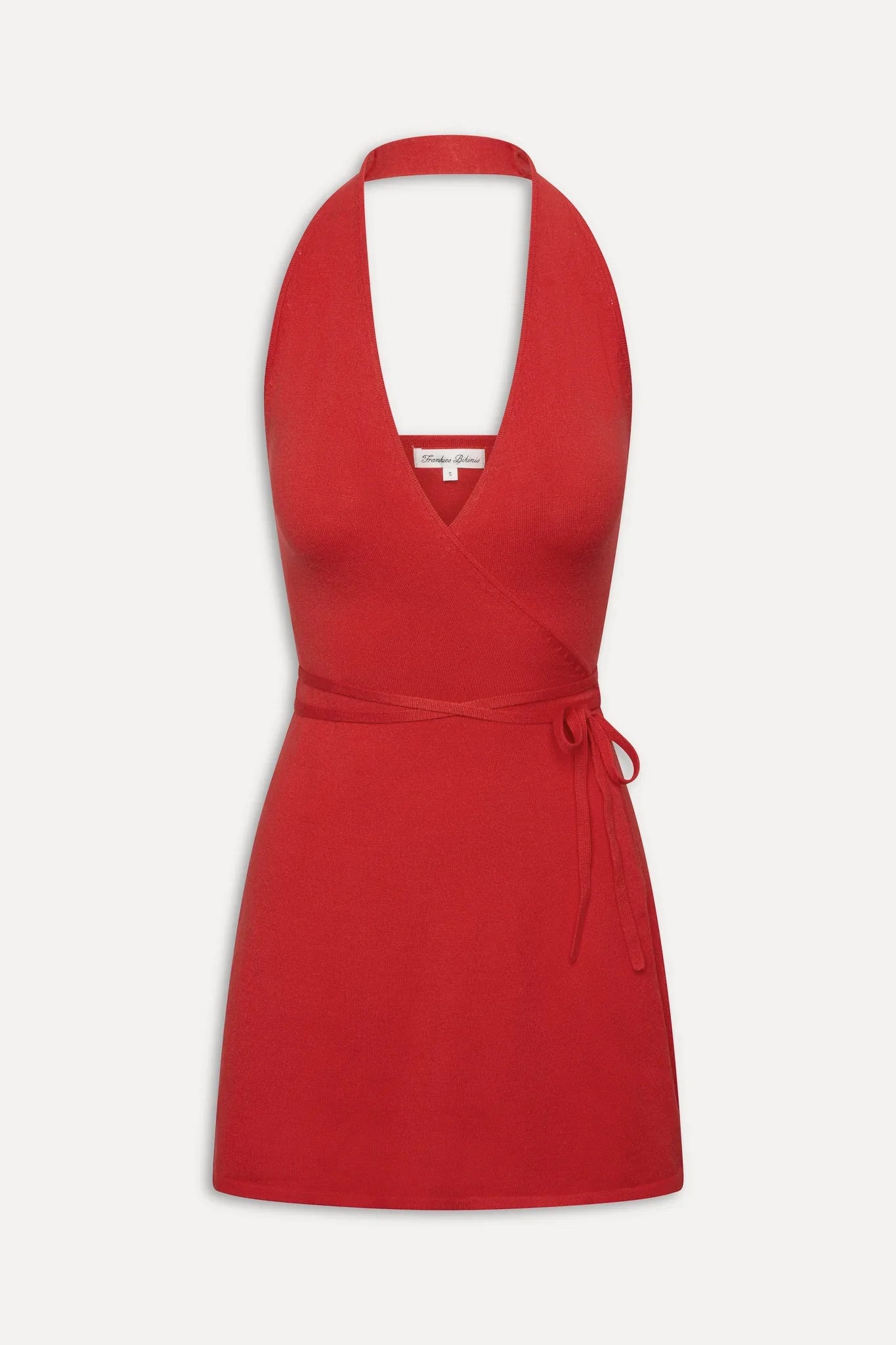 Evening Halter Wrap Mini Dress Cherry