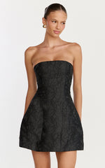 Rosalie Mini Dress Strapless Jacquard Floral Mini Dress in Black