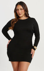 Brielle Mini Dress Long Sleeve Ruched Bodycon Dress in Black