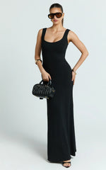 Odette Maxi Dress Scoop Neck A Line Dress in Black
