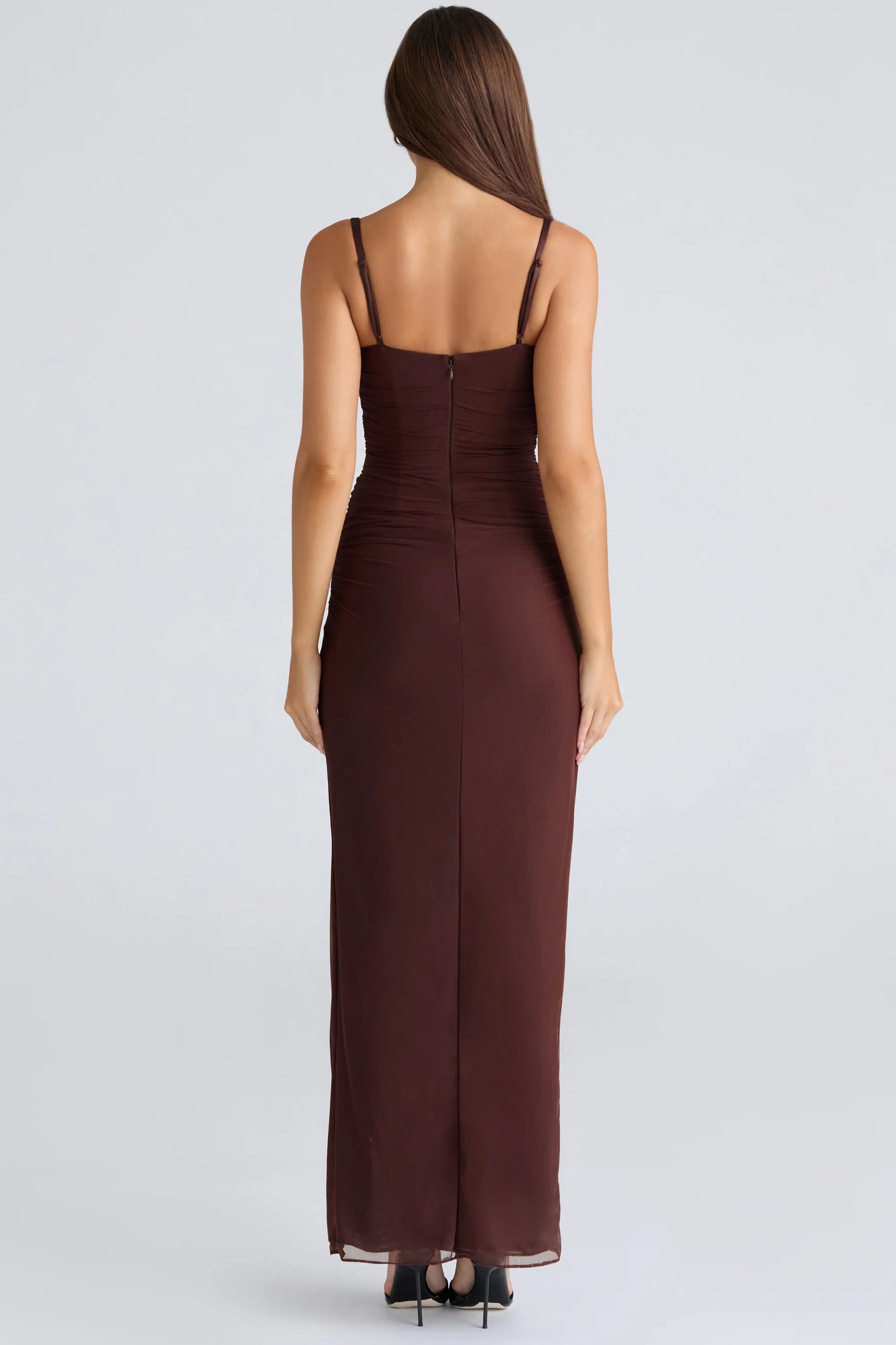 burgundy stretch mesh maxi dress