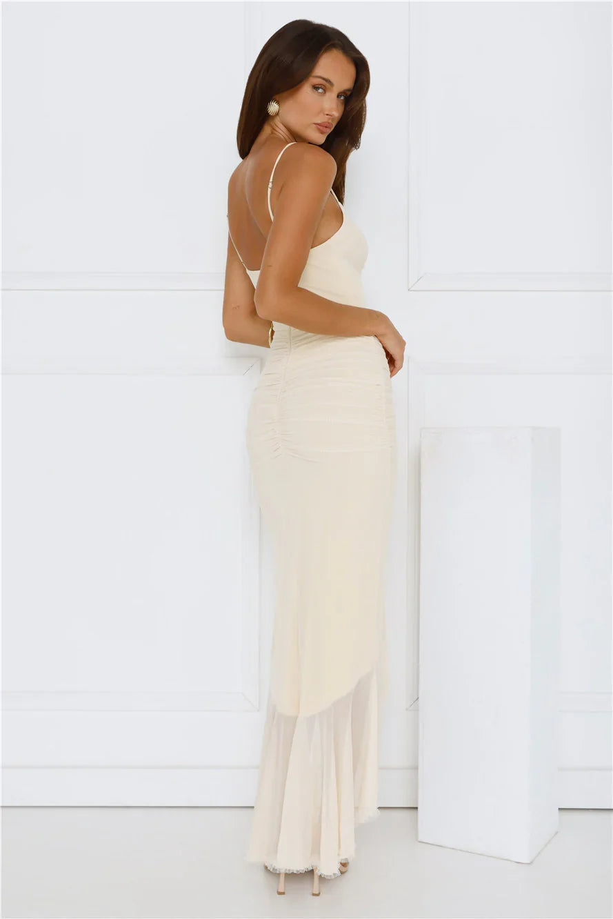 Shimmer In The Dark Mesh Maxi Dress Yellow