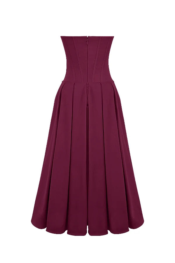 wine strapless midi dress