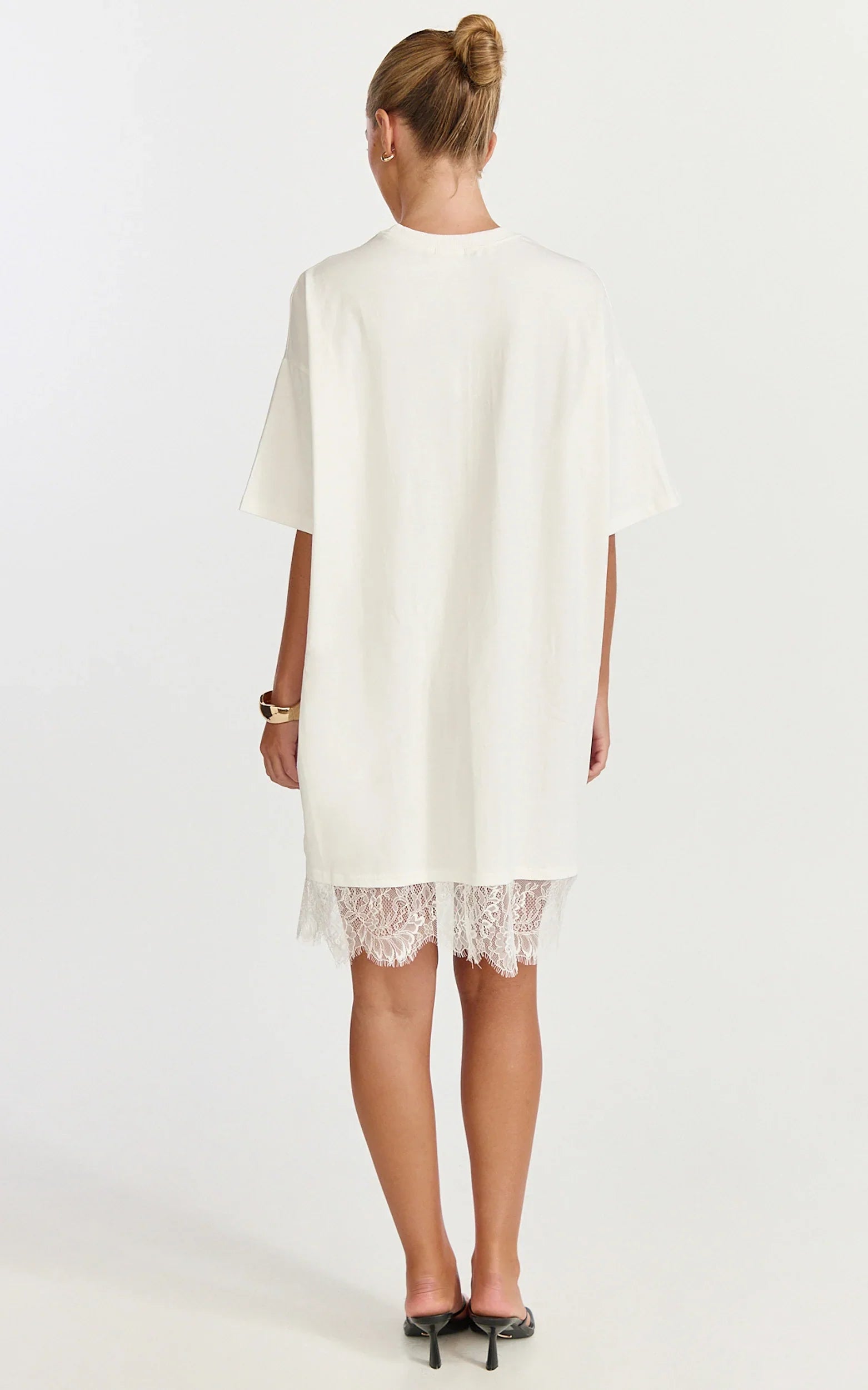 Rina Mini Dress Mini Lace Trim Dress in Off White