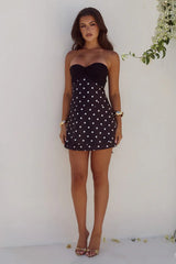 KADIE OFF SHOULDER MINI DRESS BLACK WHITE POLKA
