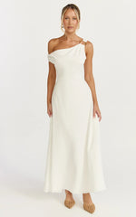 Amber Midi Dress Off The Shoulder Hardware Detail A Line Dress in White