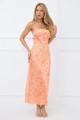 Sunburst Sparkle Strapless Satin Maxi Dress Orange