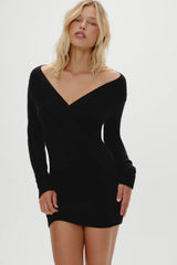Jade Long Sleeve Knit Mini Dress Black
