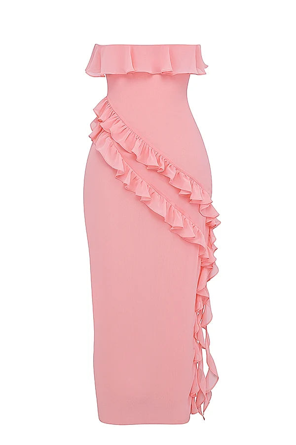 apricot ruffle maxi dress