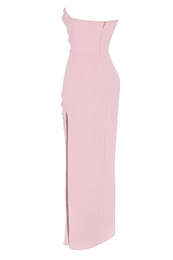 pink quartz georgette strapless gown