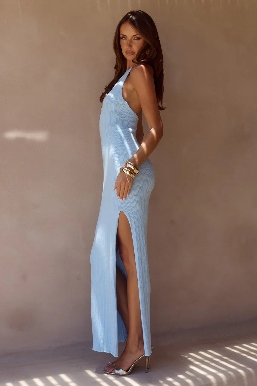 LILABELLE HALTER KNIT MAXI DRESS SKY BLUE