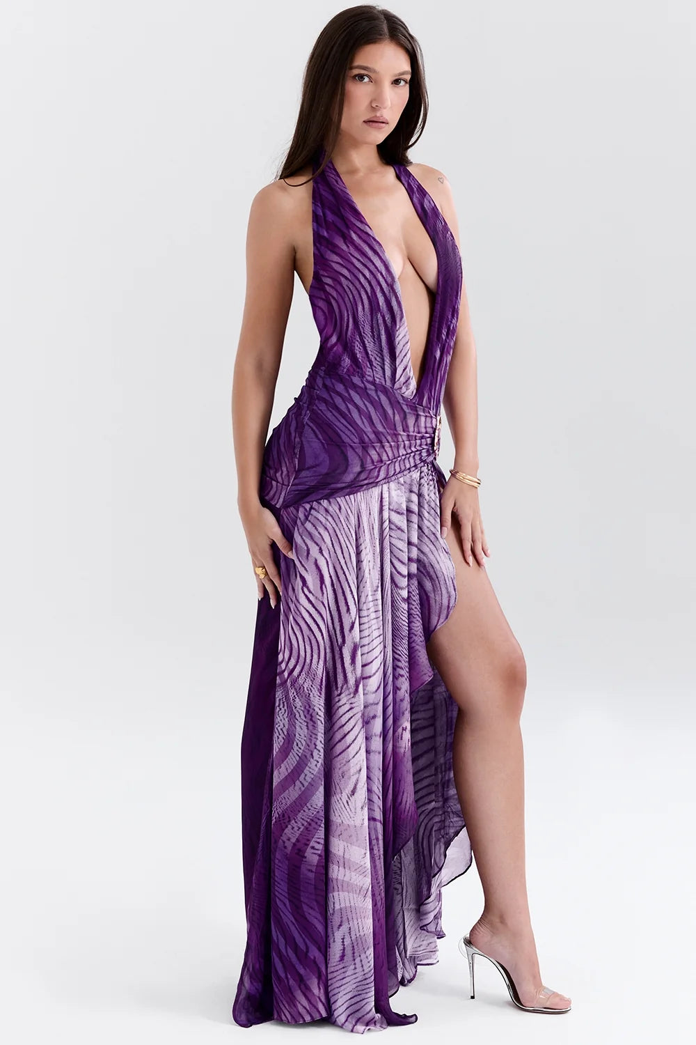 orchid backless halter maxi dress