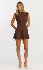 Becky Mini Dress High Neck Sleeveless Fit And Flare Dress in Chocolate