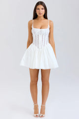 white cotton corset mini dress