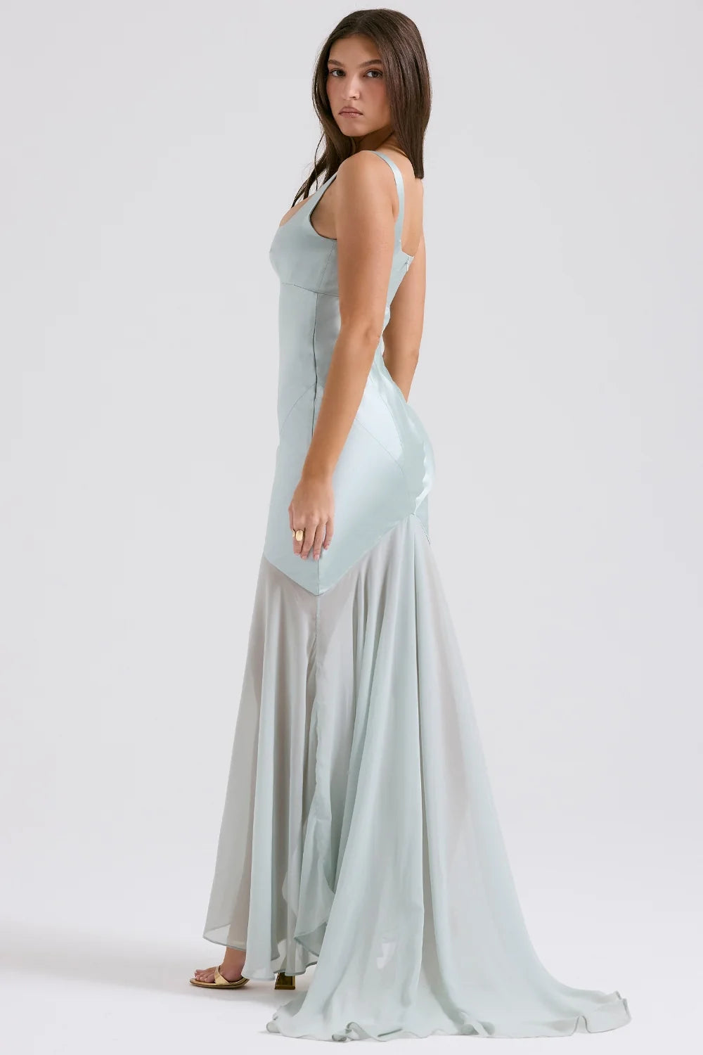 pistachio chiffon floor length gown