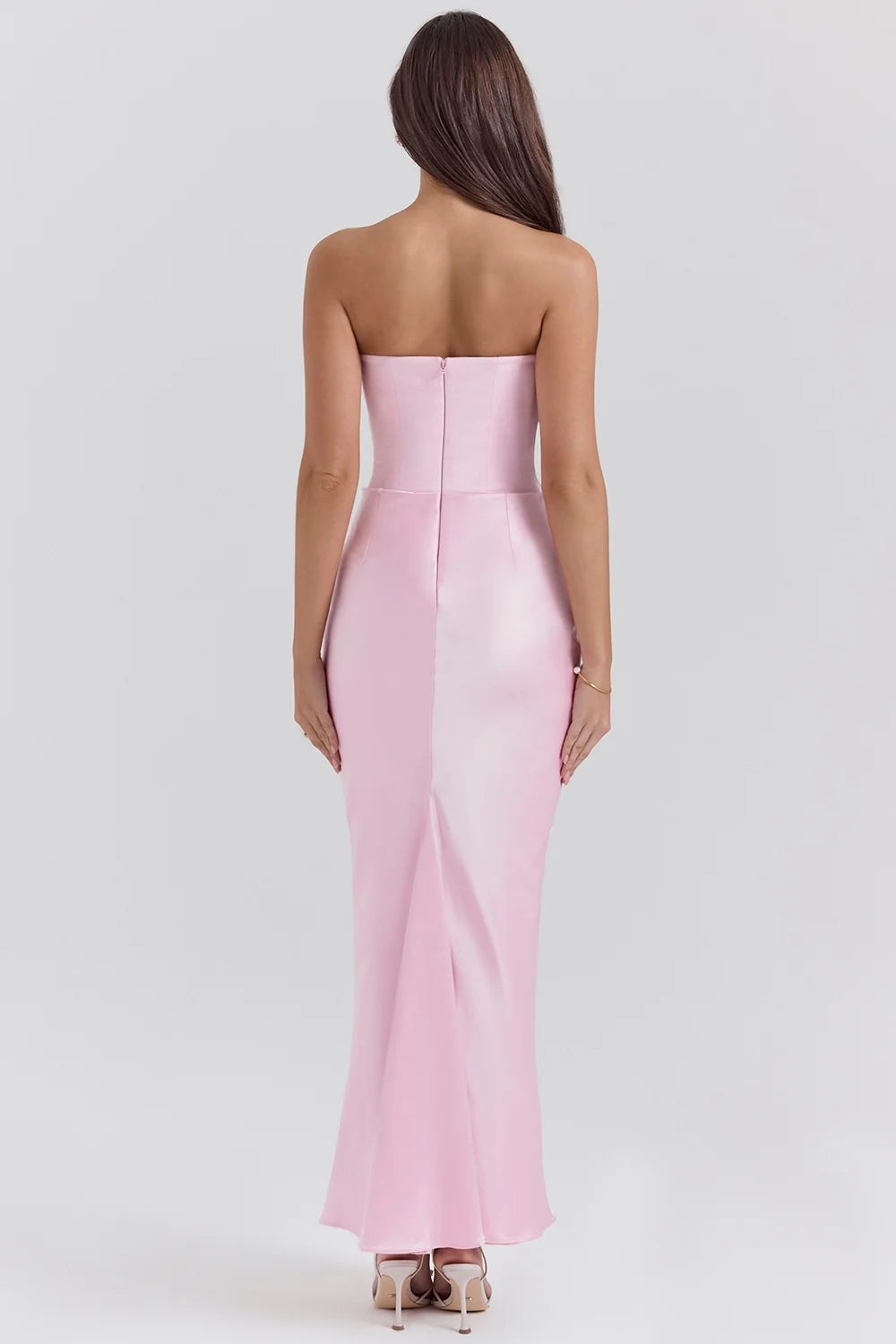 rose shadow strapless corset maxi dress