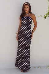 CELESTE STRAPLESS MAXI DRESS BLACK WHITE POLKA