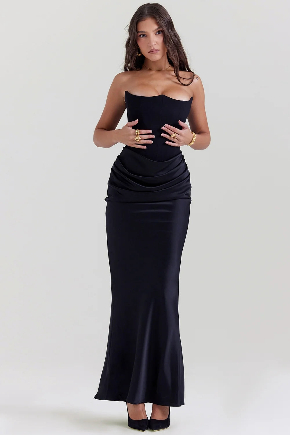 black strapless corset dress