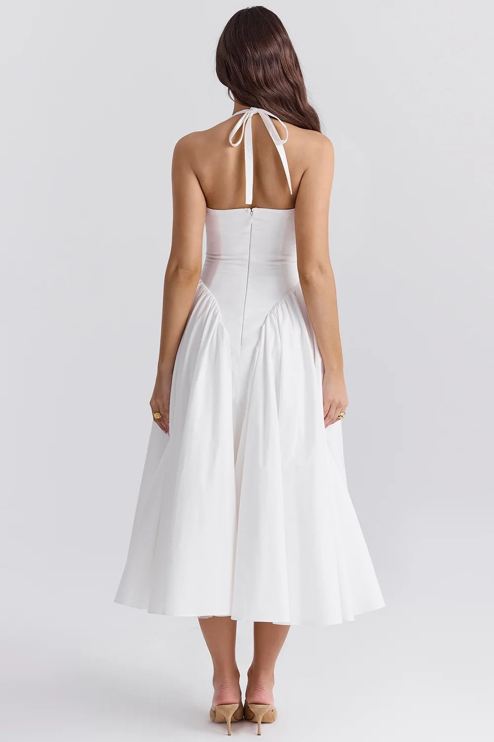 white cotton halter midi sundress