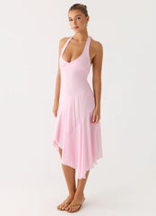 Faelie Halter Neck Asymmetrical Midi Dress Pink