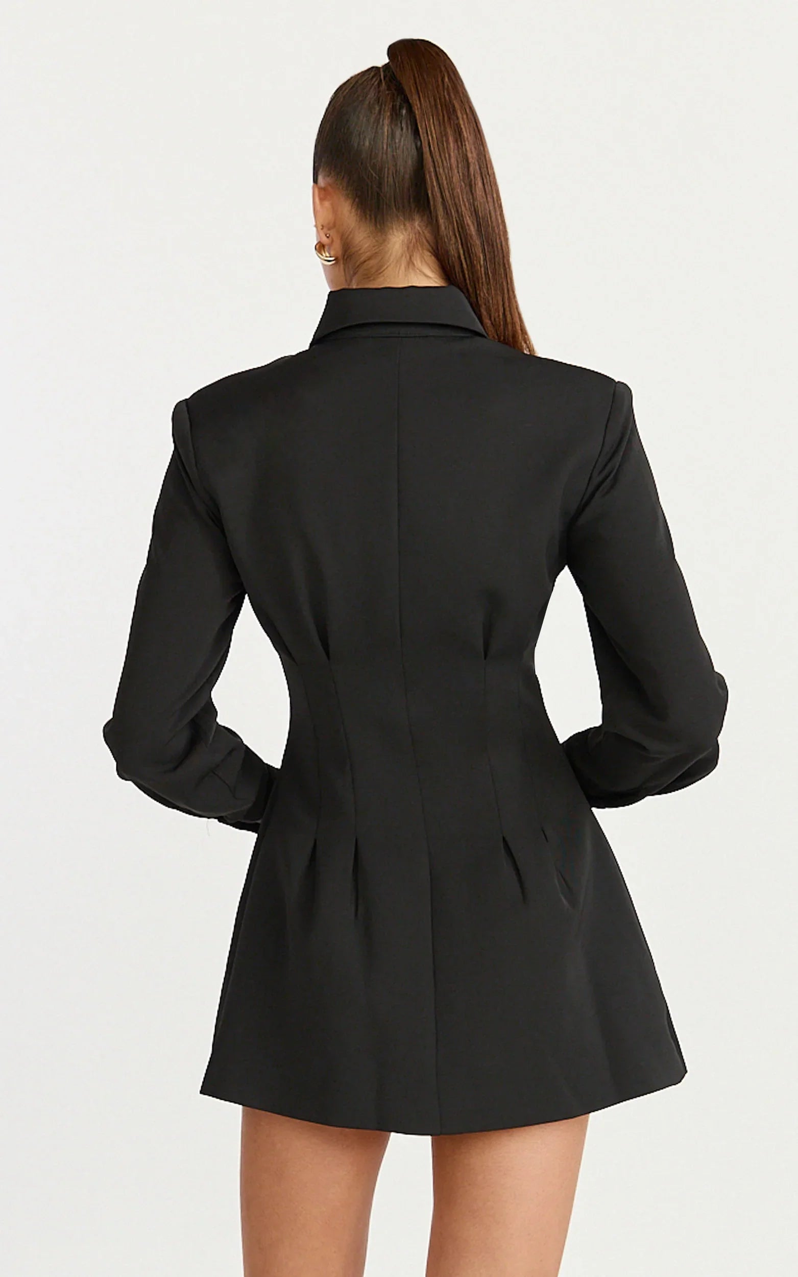Thelma Mini Dress Button Front Pleat Waist Tulip Skirt Shirtdress in Black