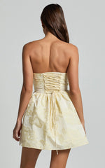 Laure Mini Dress Strapless Jacquard Dress in Lemon