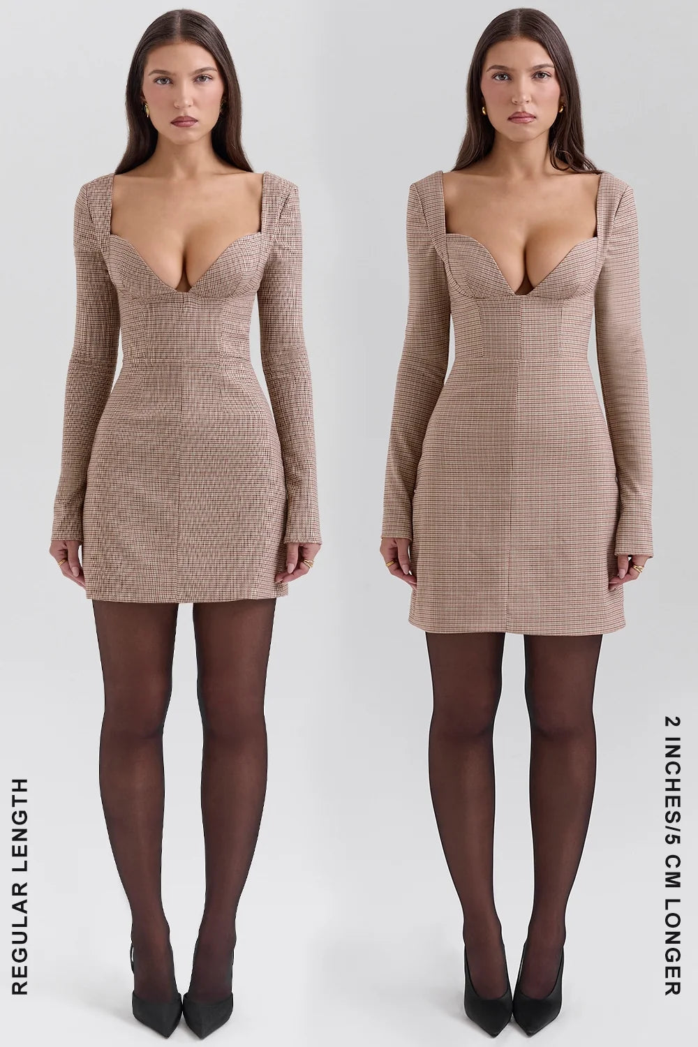 brown puppytooth check plunge mini dress sale