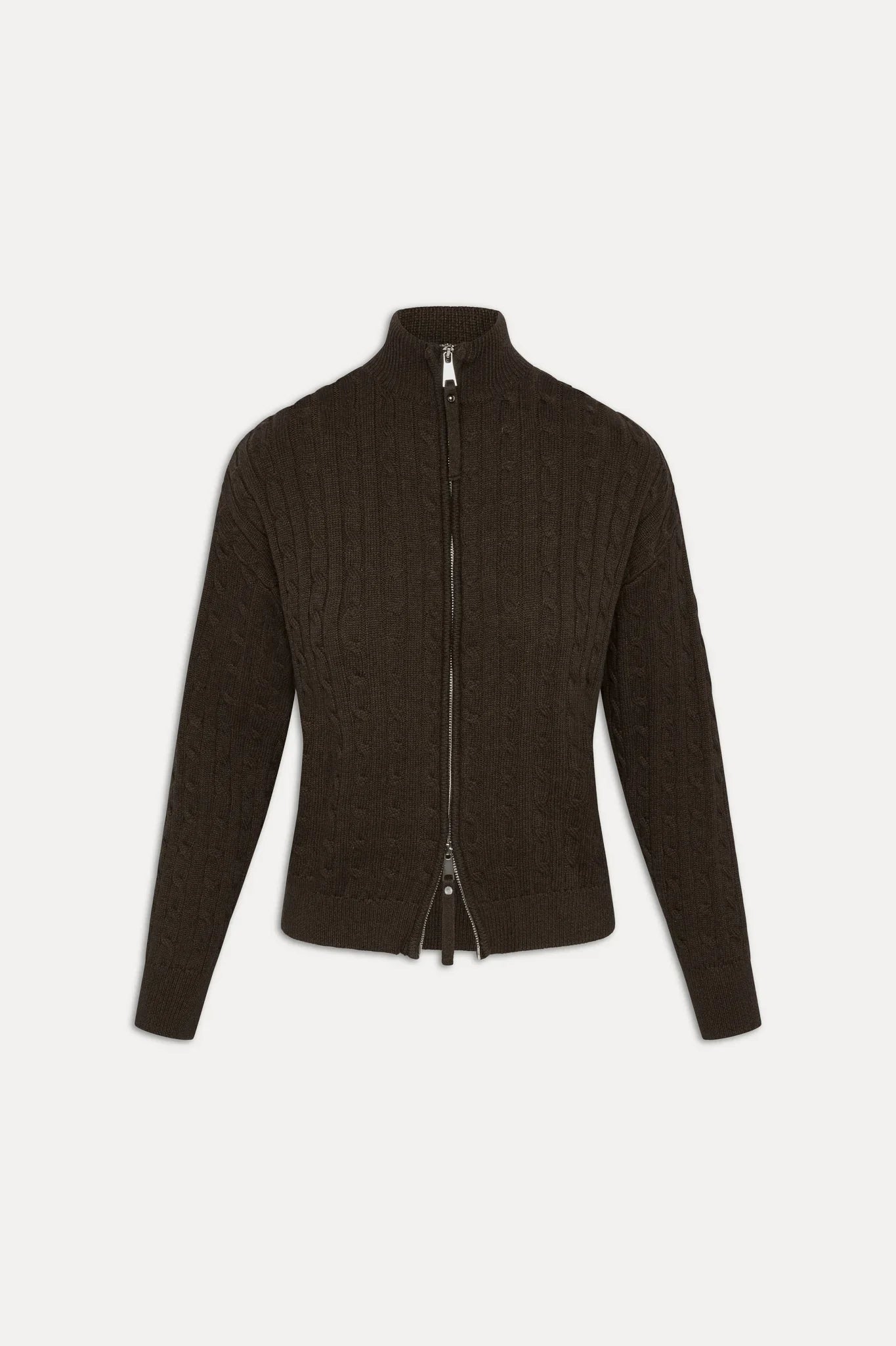 Bea Cable Knit Zip Up Sweater Chocolate Brown