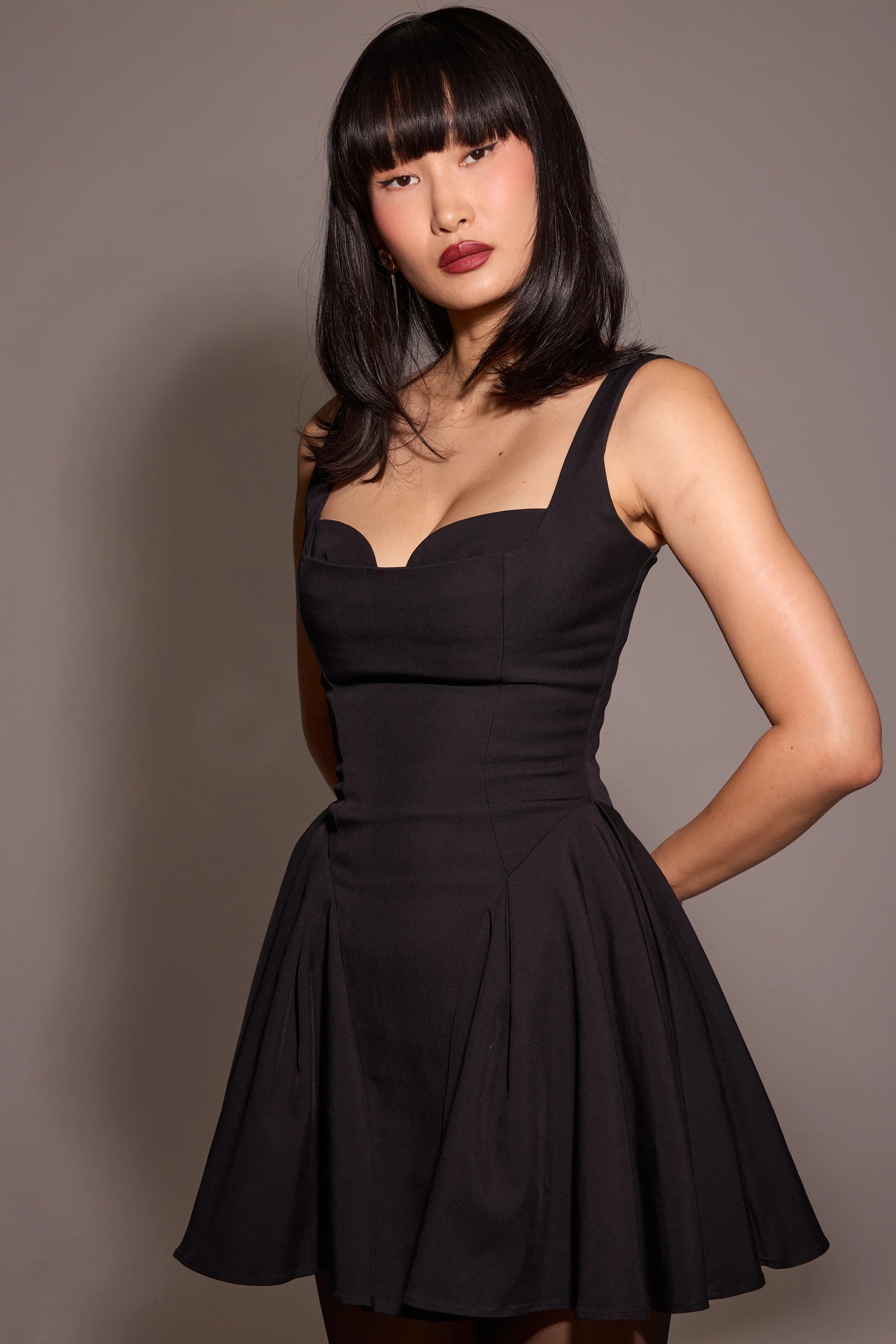 black twill mini dress
